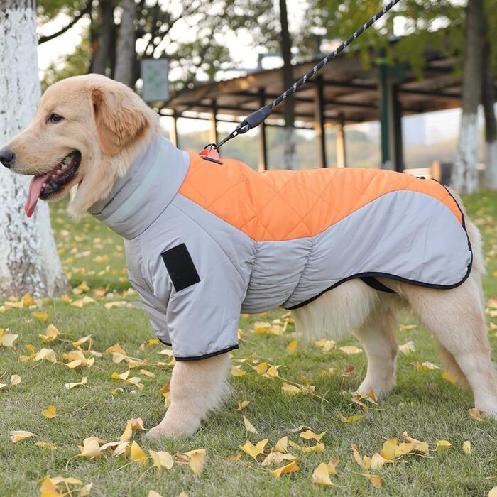 Зимовий теплий одяг для собак: куртка-комбінезон з флісовою підкладкою, вітронепроникний, з D-кільцем, для маленьких, середніх та великих собак, сіро-помаранчевий, 5XL