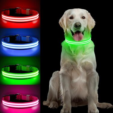Світлодіодна нашийникова стрічка для собак PCoTllar, акумуляторна, 3 режими світіння, регульована, водонепроникна, для малих, середніх та великих собак, блакитна (зелена(TC5000), L(48-60см))