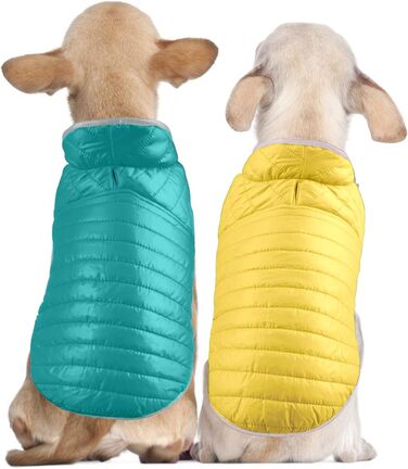 Зимова куртка для собак - тепла безрукавка з водонепроникним покриттям та світловідбиваючими елементами. Ідеальна для осені та зими. Кольори: блакитний + жовтий