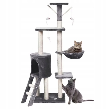 Високий багатоярусний когтеточка-комплекс для котів WERDANO PETS, 138 см, темно-сірий