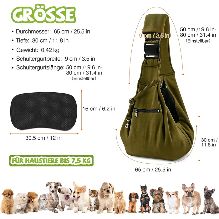 Трансформер для собак та котів ALLSOPETS, дихаюча сумка-переноска з безпечною шлейкою, м'яка переноска для подорожей та до ветеринара (Оливковий)