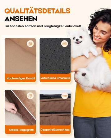 Ортопедичний лежак для собак XL, кошик для собак, що можна прати, з піною у формі яйця, водовідштовхувальний диван для собак з неслизьким дном та чотиристоронніми подушками (світло-коричневий, 117x76x19 см)