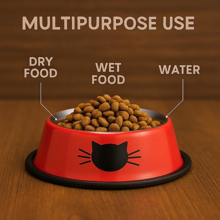 PAWPOURRI Миски для котів з нержавіючої сталі, протиковзкі, 2 шт. (230 мл, синій та червоний)