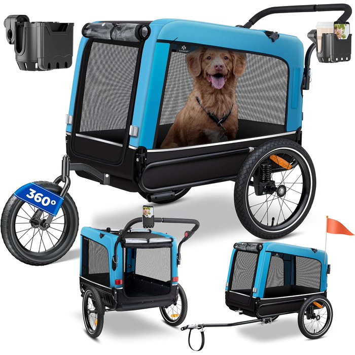 KESSER Причіп-візок для собак Boxer 3в1, велосипедний, великий, 240 л, 600D Оксфорд, амортизований, до 40 кг, з підстаканником