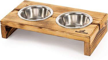 Набір мисок для собак Nobledog з нержавіючої сталі, миска для котів, піднята, дерев'яна, подвійний набір мисок, станція годування, тримач для мисок - об'єм: 2 x 0,3 л