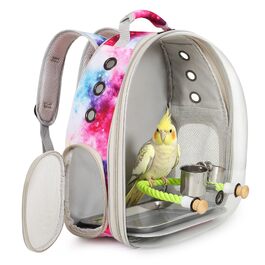 Сумка-переноска для птахів Vogelreise у формі космічної капсули з панорамним вікном, рожева (Galaxy Pink), великий розмір — для папуг, хвильчатих та корел