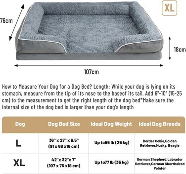 Ортопедичне ліжко для собак з піною-пам'яттю, знімний та пральний чохол, подушка-гніздо, неслизьке підложення та водовідштовхувальне покриття. Ліжко для собак з високим бортиком (XL 107*76 см)