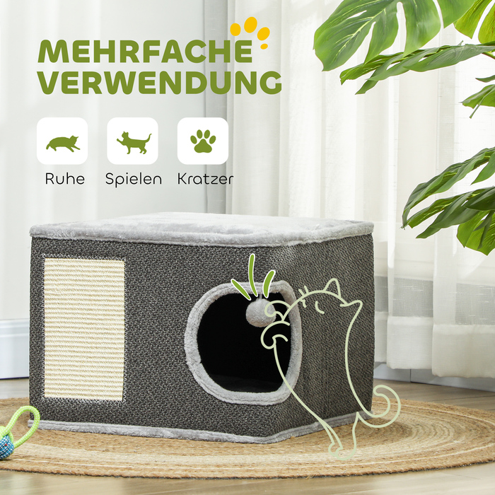 PawHut Scratching Barrel, висота 35 см Cat Barrel з порожнистою, Cat Post з Play Ball, Cat Tower з Сизалю, для котів до 6 кг, Темно-Сірий+Кремово-Білий | Аосом