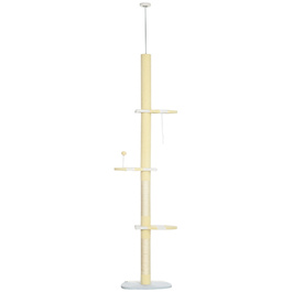 PawHut Cat Tree, Кігтеточка для кішок Висота стелі, 220-260 см, Лазіння по дереву з Play Ball, Котяче дерево з регулюванням висоти, Ігрове дерево із захистом проти нахилу, Плюш, Жовтий | Аосом