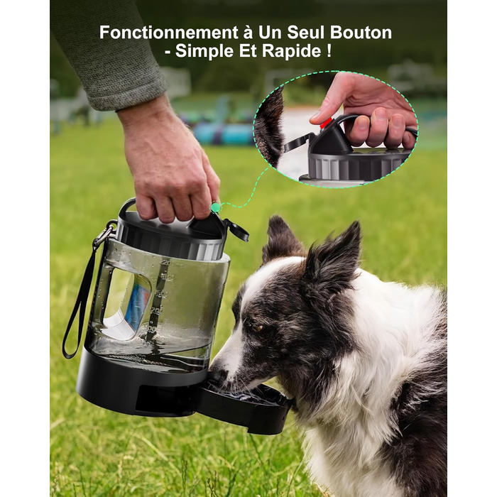 Водяна пляшка для собак Lesotc 2200 мл, велика, чорна – для подорожей та кемпінгу