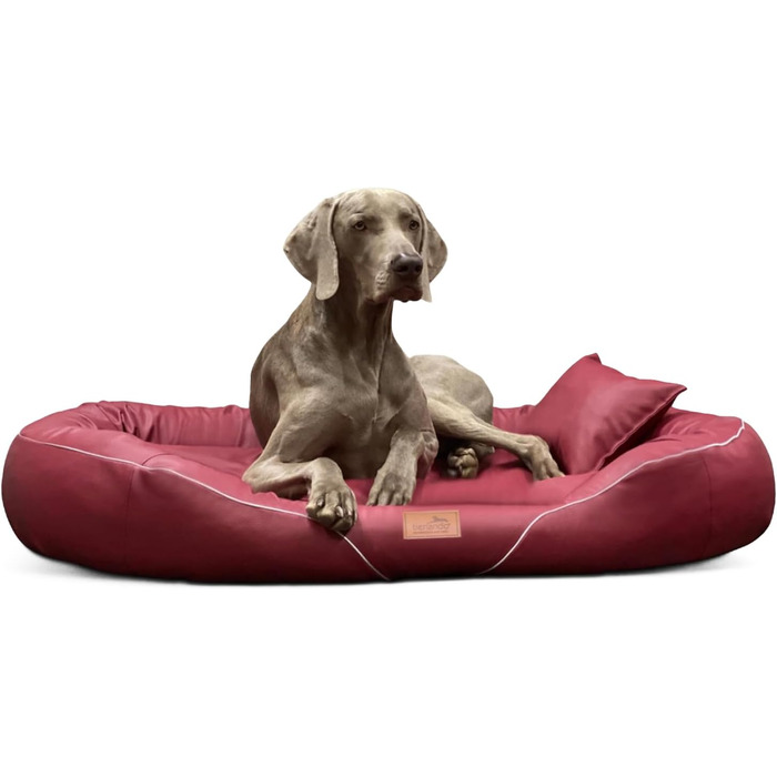 Ортопедичне ліжко для собак Tierlando Tiffany Easy CLEAN з екошкіри – для великих собак (XL XXL) – гіпоалергенне з анти-волосяною поверхнею та Memory Foam – розмір: 115x90 см, колір: 04 Темно-червоний
