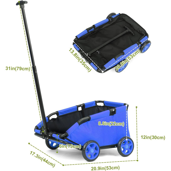 Міні-візок для тварин, складний багатофункціональний візок для покупок з висувним ручками, для прогулянок на вулиці, з подушкою та страхувальним тросом, з кишенькою (Блакитний)