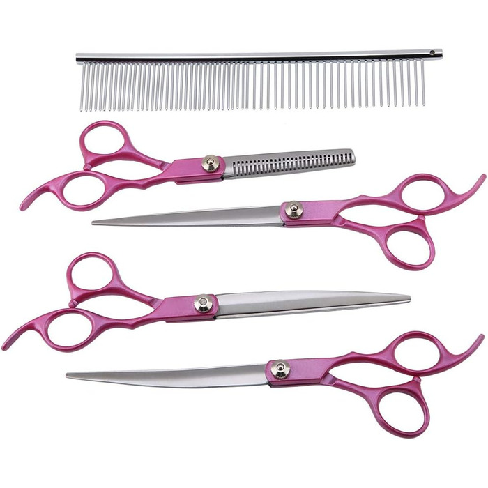 Професійний набір для грумінгу домашніх тварин SYH&AQYE: 4 ножиці для собак та котів, випрямлені та зігнуті моделі, з гребінцем