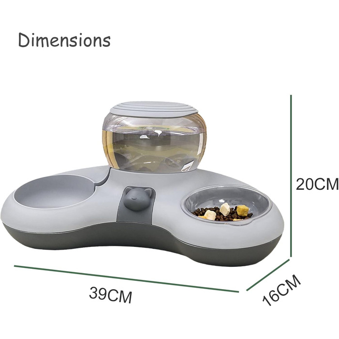 Набір мисок для котів з диспенсером води, підняті миски для котів, станція годування для котів, велика ємність, неслизький набір мисок (сірий)