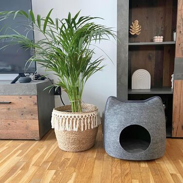 Кігтеточка-будиночок для котів з фетру - ліжко, лежанка, будиночок для кота з подушкою (темно-сірий, великий)