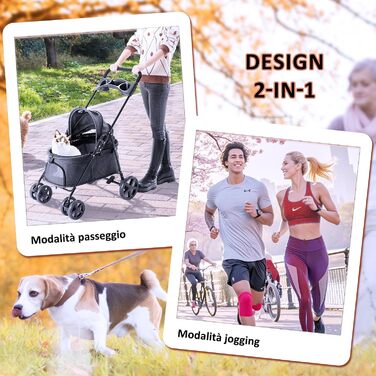 Візок для собак та котів, складний, до 15 кг, чорний