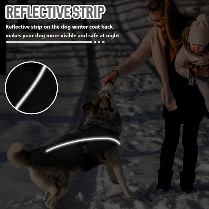 Зимовий теплий плащ для великих собак - вітронепроникний, світловідбиваючий, з флісовою підкладкою для Голден Ретрівера (Чорний, XXXL)