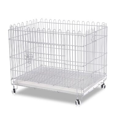 Клітка для собак, переноска для собак, складана з металу, біла. Підходить для маленьких та середніх собак. З піддоном та коліщатками.