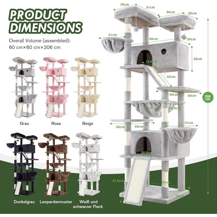 Котячий будиночок MUTICOR: великий когтетоп з когтеточкою, лежаками та гамаком (206 см)