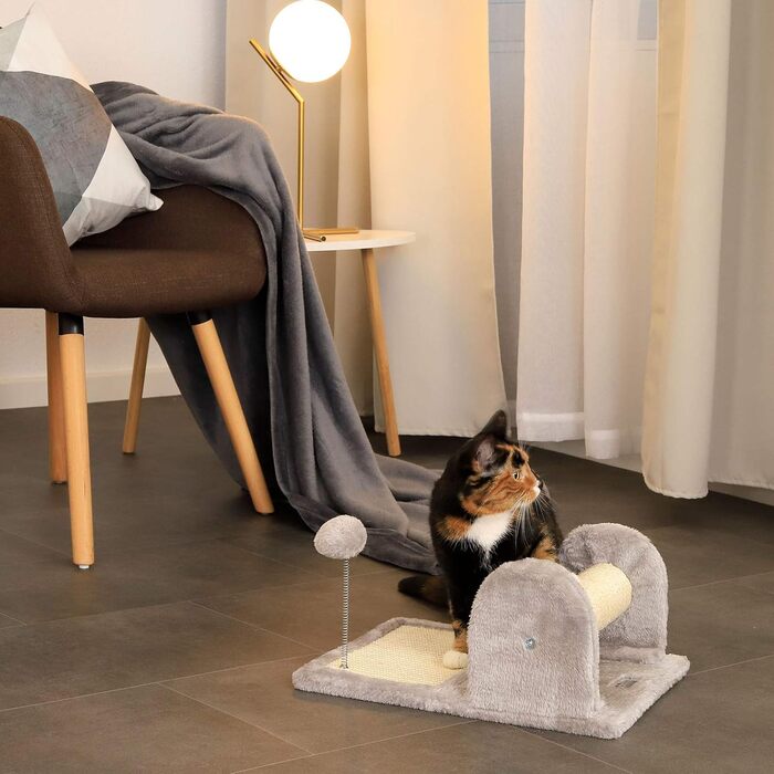 Котячий будиночок Lionto з дряпалкою, іграшкою та мотузкою, 40x30 см, сірий