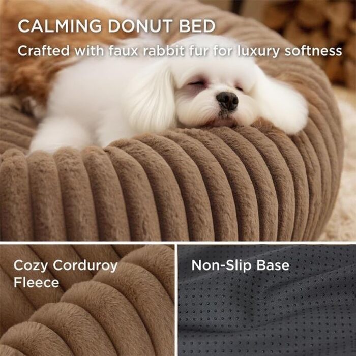 М'яке ліжко для домашніх тварин: ліжко для собак, ліжко для котів, кругла форма, пончик, корзина для собак, м'яке ліжко для кошенят, місце для сну для котів, маленьких та середніх собак та інших тварин (колір: коричневий, діаметр: 50 см)