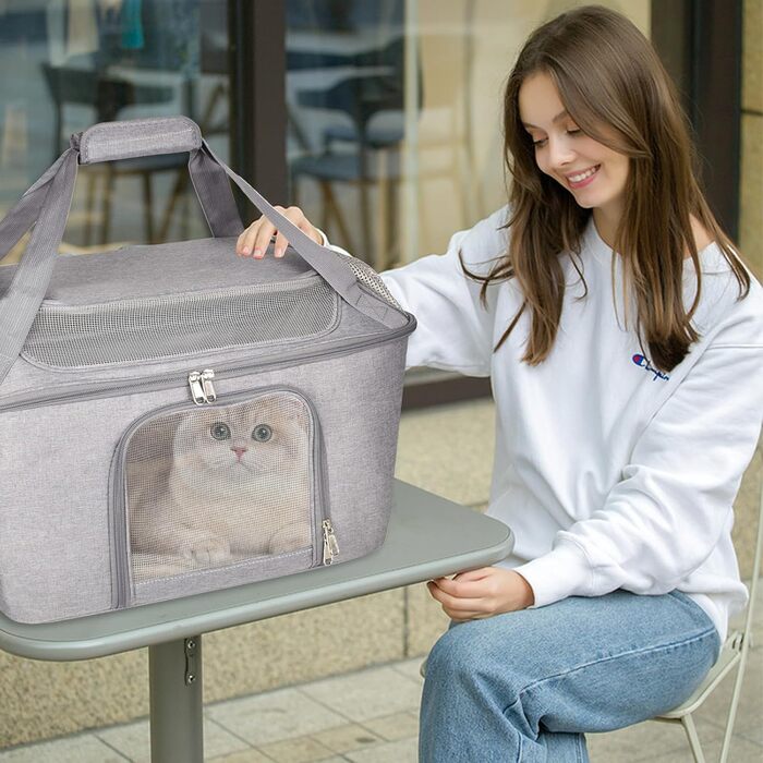 Транспортна переноска для котів та собак, складана переноска-мішок, переноска для тварин з регульованим плечовим ременем, схвалена авіакомпаніями