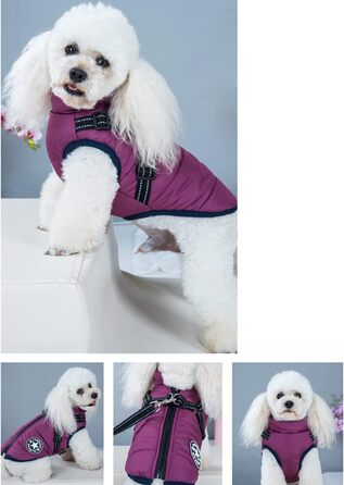 Зимовий жилет для собак Ectkuee з кріпленням для повідка, водонепроникний, з світловідбиваючими смугами, машинне прання, D-Ring (зелений, фіолетовий), XXL