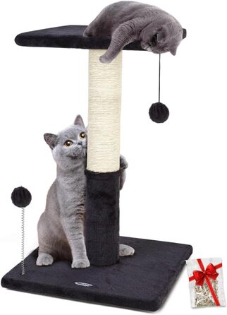 Дряпак для котів Happi N Pets з платформою, сизалевий, для домашніх котів, із підвісними м'ячиками та зручною лежанкою, стійкий, димчасто-сірий