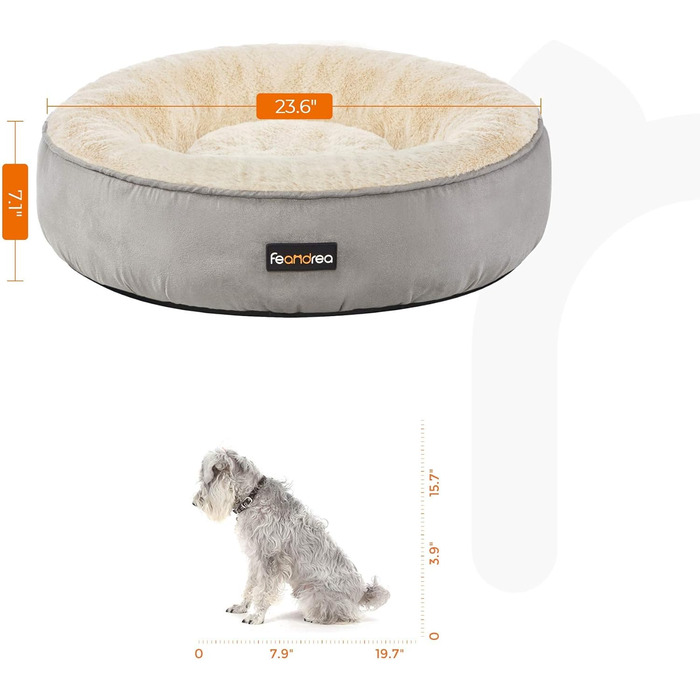 Кругла лежанка для собак та котів Feandrea, діаметр 60 см, світло-сіра, 60x60x18 см