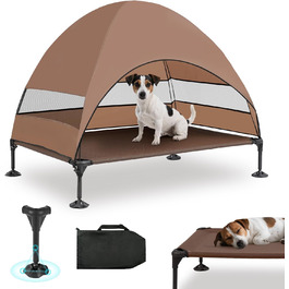 Лежанка для собак Snagle Paw з дахом, піднятий дизайн - стабільне ліжко для собак з антиковзними ніжками, широка тінь - водонепроникна для великих собак, для дому/на вулицю, кемпінг та сад, коричнева, 106 x 84 x 76 см