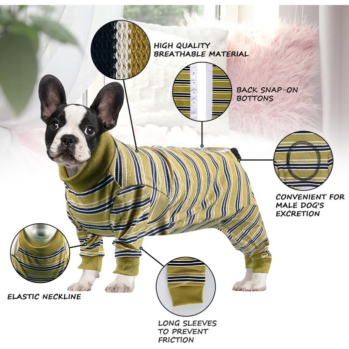 Захисний одяг для собак після операції: комбінезон для відновлення після кастрації/стерилізації (XXL, гірчичний)