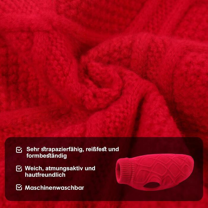 Світер для собак Konvinit, великі породи, теплий зимовий, для чихуахуа до лабрадора, XS-2XL, червоний (L: обхват грудей 53 см)