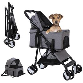 Візок для собак та котів, сірий, до 20 кг, з поворотним колесом та гальмом