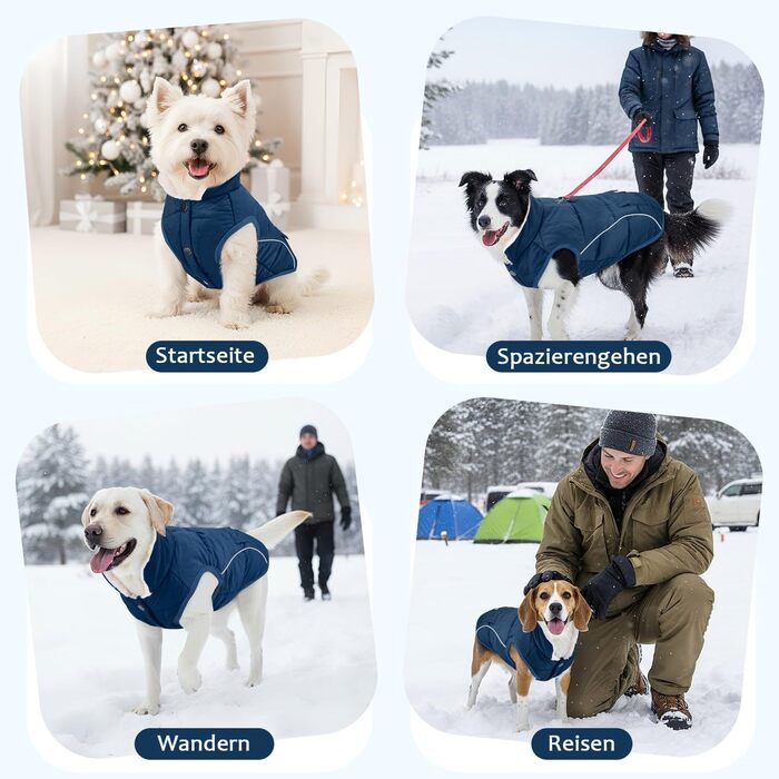 Зимовий одяг для собак LowTon Hund: тепла куртка з флісовою підкладкою, світловідбиваючими смугами та кишенями, водовідштовхуюча, для маленьких та середніх собак (темно-синій, XXL)