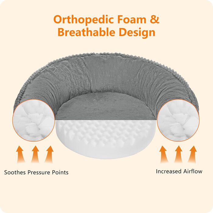 Кругле ліжко для собак середніх порід, котяче ліжко, зручне, знімний кошик, Ø 70 см, сірий колір, 70 x 70 x 20 см