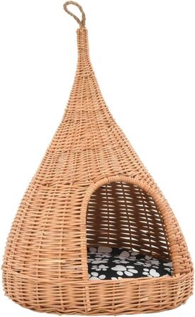 Будиночок для котів з подушкою з натуральної лози Tipi, кошик-лежанка, котяча хатка, котяче ліжко vidaXL