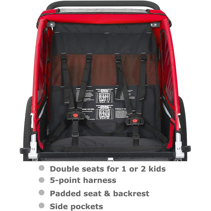 Дитячий причіп Tiggo 2 в 1: причіп-велосипед для прогулянок та катання (червоний)