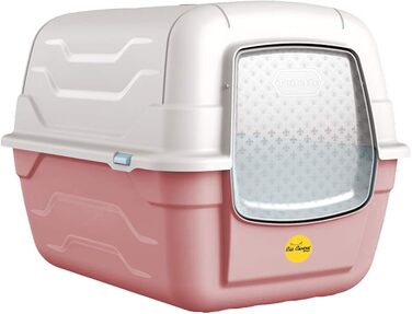 Туалет для котів Cat Centre з кришкою, лотком, дверцятами, совком та вугільним фільтром. Рожевий, 52x40x40 см / 55x40x40 см