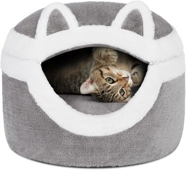 Ownpets Котяче ліжко-нірка 3-в-1, тепле знімне ліжко для котів до 7,7 кг, інтер'єрне зимове місце для сну, м'яке хутро кролика, сіре