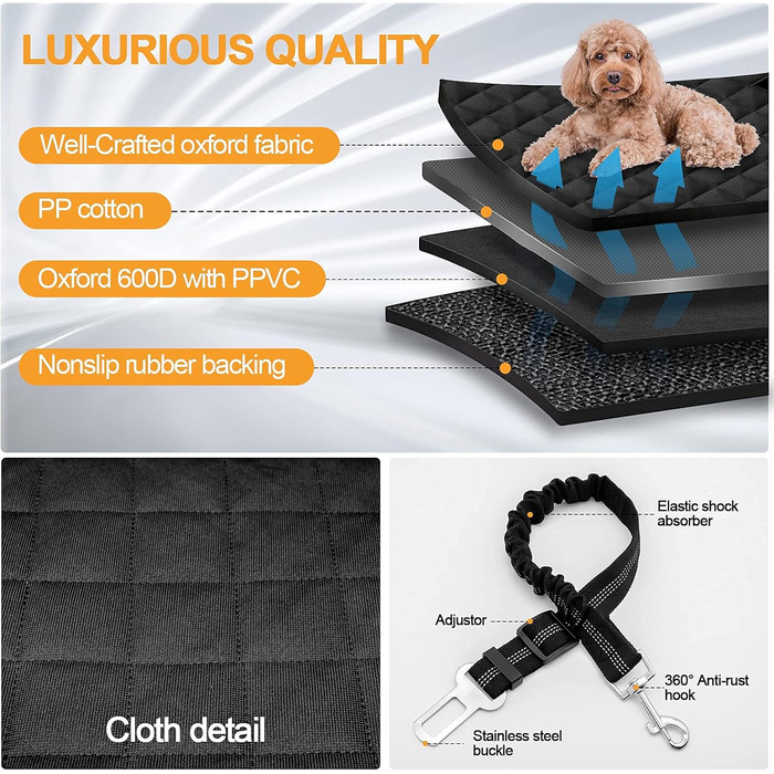 Чохол на переднє сидіння для собак, міцний, з ременем безпеки, водовідштовхуючий, з боковими клапанами, для авто, вантажівок, SUV