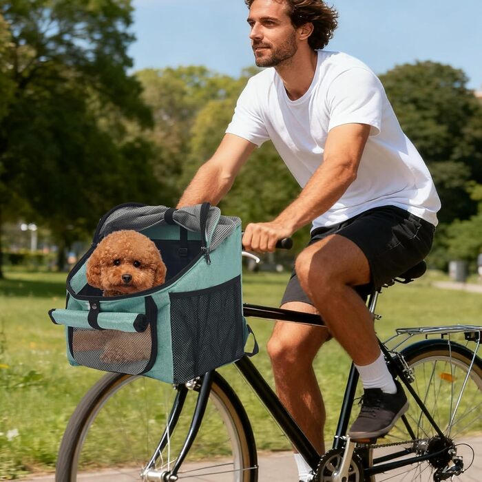Складаний велосипедний кошик для собак та котів, дихаючий, з трьохшаровою сіткою, портативний, синього кольору