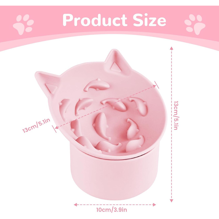 Підвищений годівниця для котів - годівниця для повільного годування, регульована висота, силікон, рожева