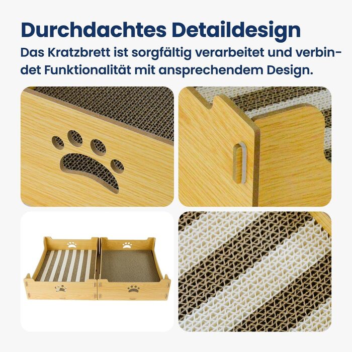 Кігтечка для котів з картону велика XXL, лежанка-кігтеточка, коробка для котів, кігтешкребок, килимок для котів з високоякісного гофрокартону та дерева, 48,5x40x15,5 см, подарунок для любителів котів, жовто-білі смуги