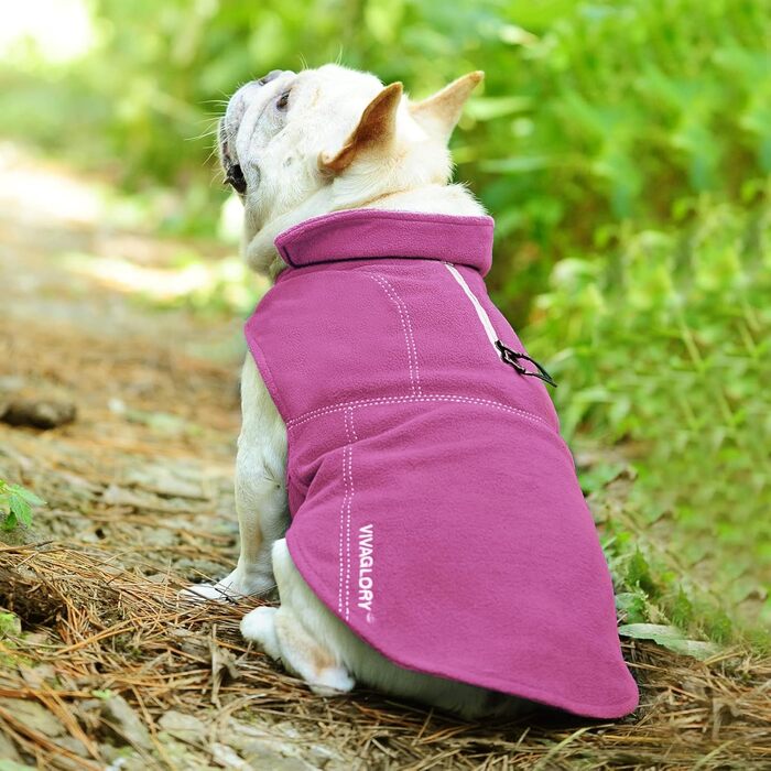 Теплий зимовий пуховик для собак VIVAGLORY з флісу, з захистом живота та клямками, регульований, S, фуксія