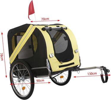 Причіп для собак Wiltec 220x700x78 см з москітною сіткою та захистом від дощу (чорний/жовтий)