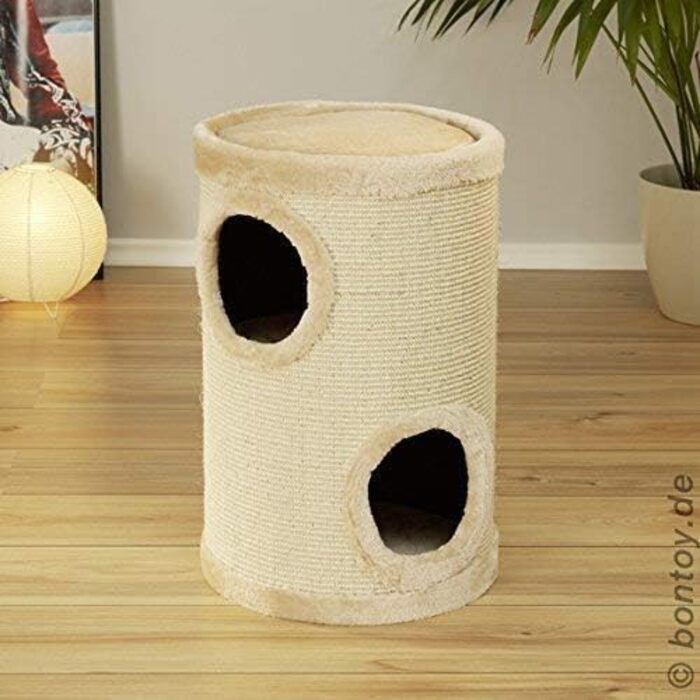 Драпальня для котів Bontoy Buddy, кремовий колір, 36 x 55 см, з м'яким лежанкою, 2 хованки