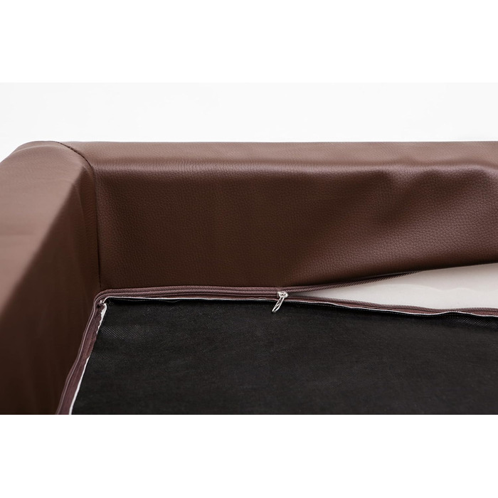 Ліжко для собак великого, середнього та малого розміру - корзина для собак, диван-ліжко з штучної шкіри, знімний та пральний чохол, Deluxe, розмір L, коричневий, 120 x 80 см