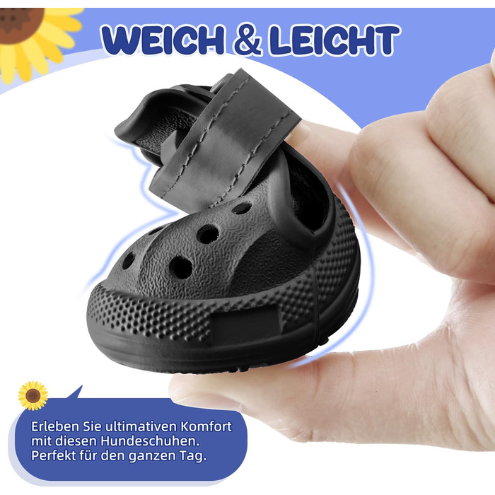 Чоботи для собак Eyein: захист лап влітку, дихаючі, антиковзкі, з регульованими світловідбиваючими смугами, для маленьких, середніх та великих собак, легко одягаються та знімаються (Чорний, Розмір 6), ширина 5.5 см