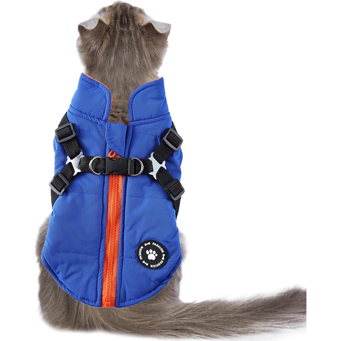 Теплий жилет для собак з шлейкою, водонепроникна куртка з шлейкою та D-подібними кільцями, теплий жилет для собак, одяг для собак, середні та великі породи, зелений (синій, XL)