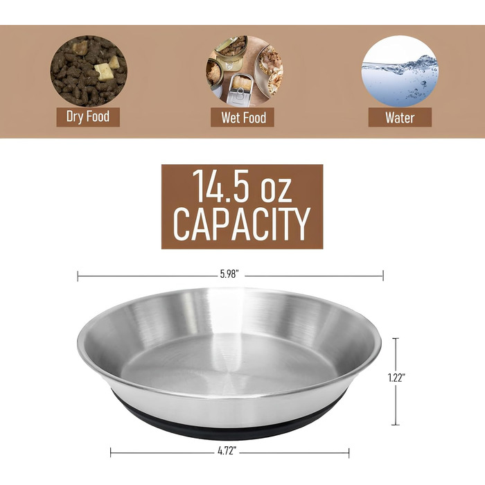 Набір з 2 нержавіючих мисок для котів та цуценят, широкі та плоскі, з антиковзною основою